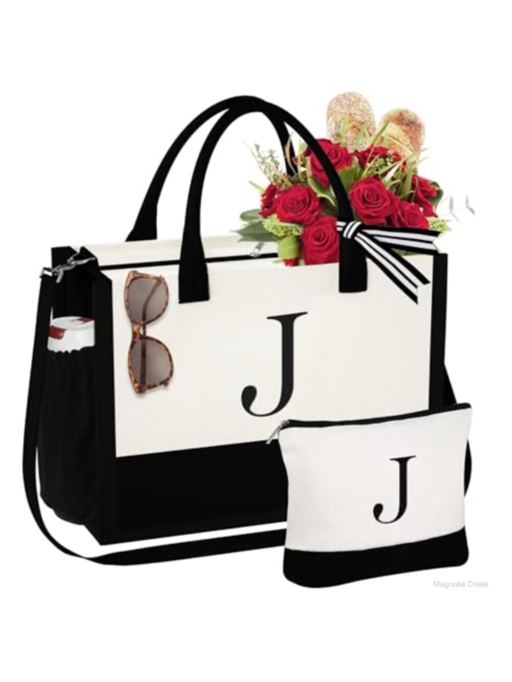 Personalized Canvas Tote Bag with Makeup Bag Crossbody Beach Bag